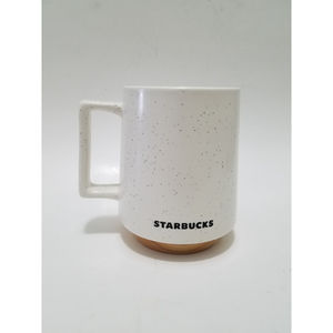 Starbucks 2017 Speckled White Ceramic Wood Bottom 18oz Coffee Mug